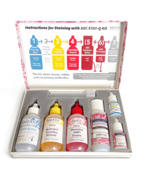 STAT-Q Anti-Mouse; Rat Adsorbed AEC Kit for staining mouse antibodies-on-rat tissues, Product No. NB314RAK-AEC